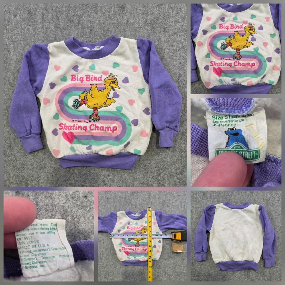 Vintage Big Bird JCPenney Sweatshirt Toddler 3T Skating Champ Sesame Street USA